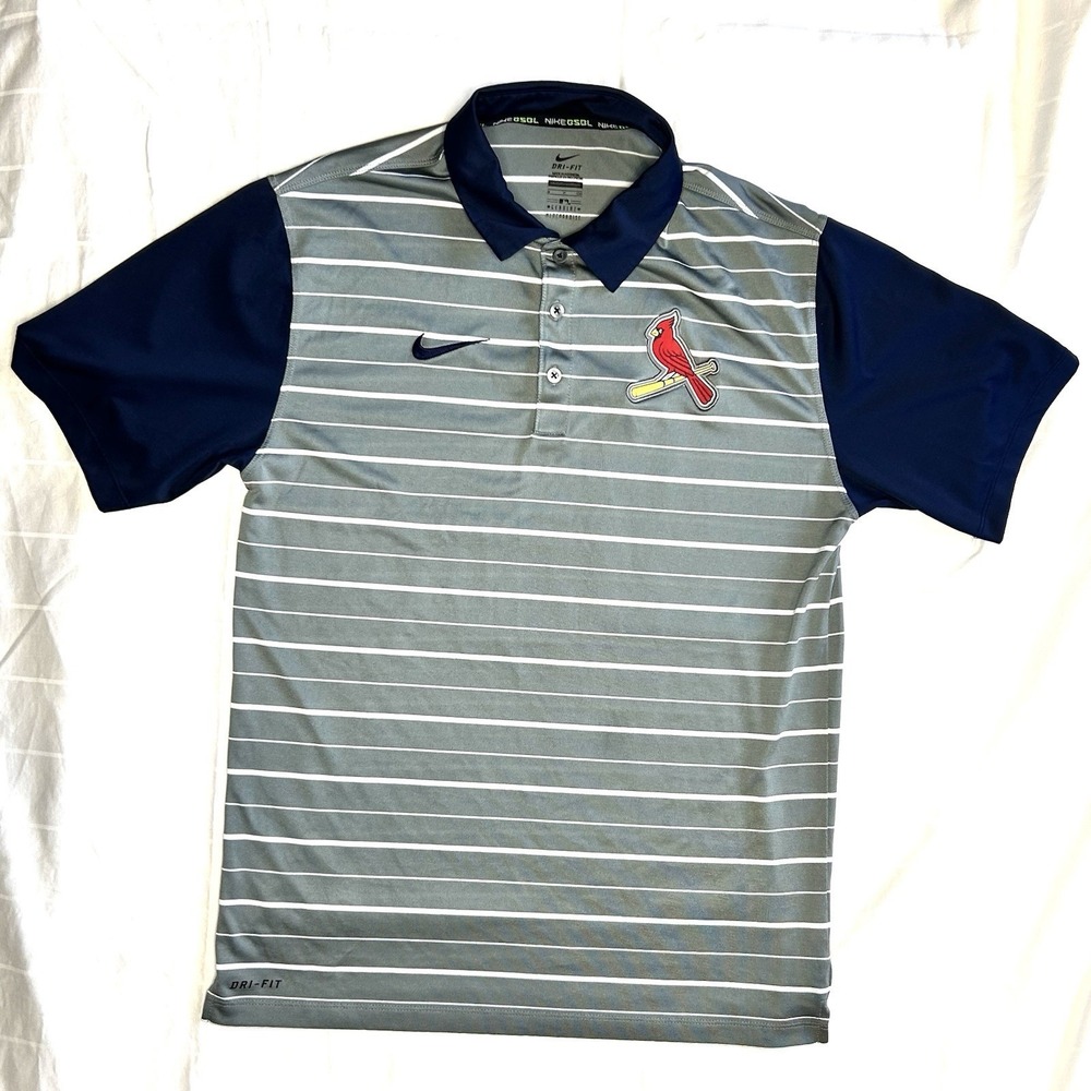 Nike St Louis Cardinals Dri-Fit Stripe Golf Polo Shirt Size S Gray Casual Jersey